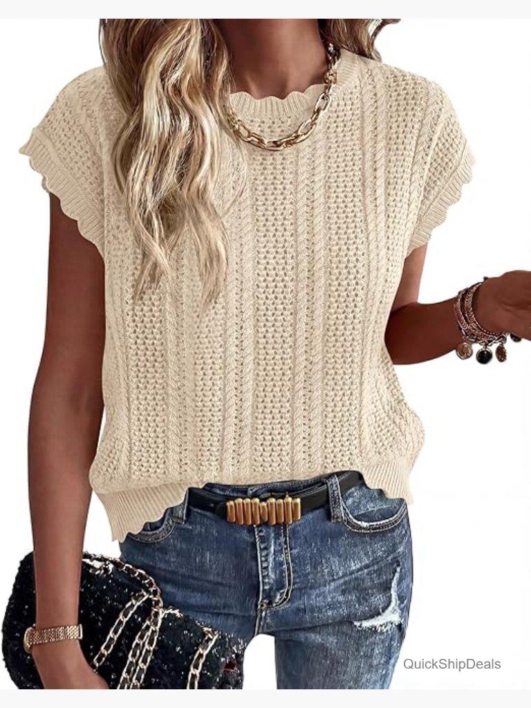 Crochet Cable Knit Sweater Vest Cap Sleeve Pullover